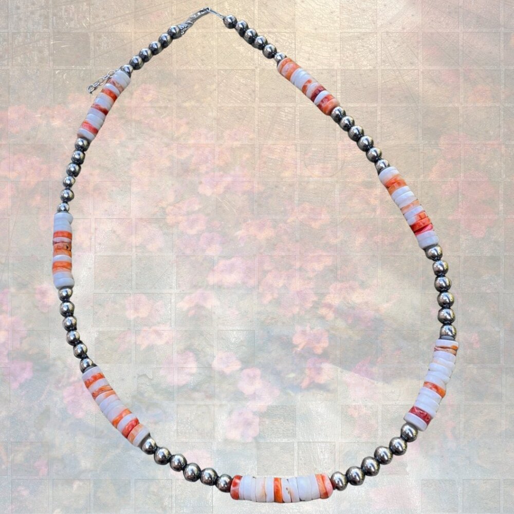 Sterling Silver & Spiny Oyster Beaded Necklace New - Picture 8 of 13